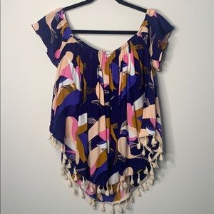 ❌SOLD❌Ava Sky Fighting Eel Koi Off Shoulder Top